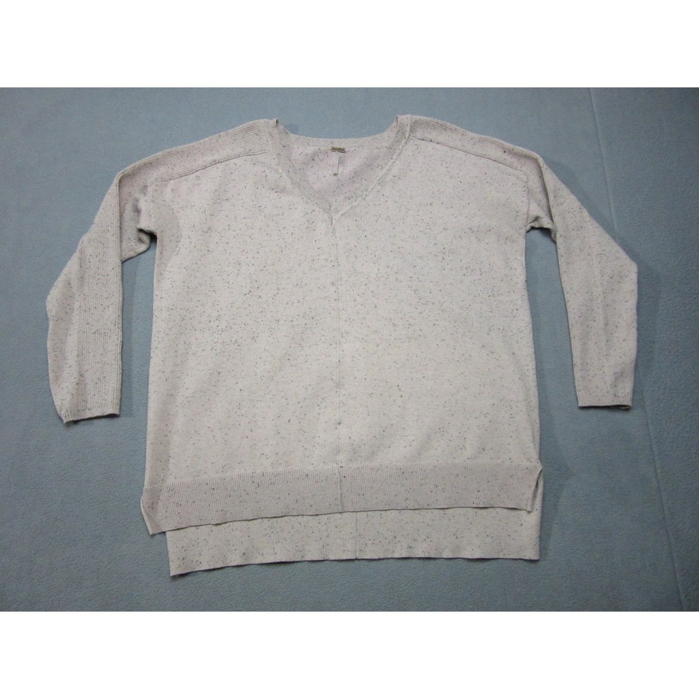 Poof Sweater Womens Medium Beige Knit Speckled V-Neck Pullover High Low Hem